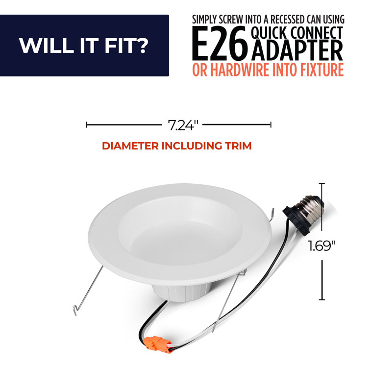 862651 14 Watt 5CCT Selectable Adjustable 5/6" Integrated LED Recessed Downlight with E26 Quick Connect Adapter (Set of 4)