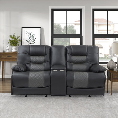 Vortex 77'' Modern & Contemporary Manual Double Glider Reclining Love Seat with Center Console, Receptacles and USB Ports