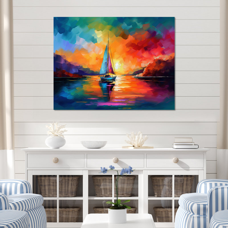 " Colorful Harbor Serenity I ", 34" H x 44" W x 1.5" D, Wrapped Canvas