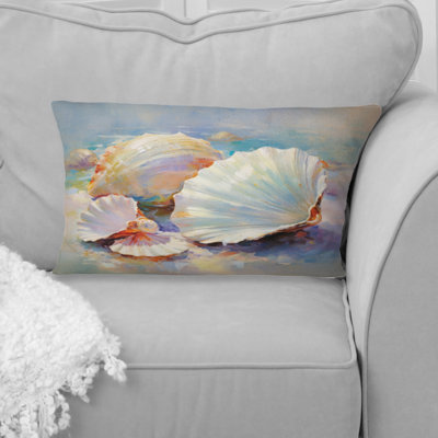 White Impressionist Seashells I - Seashell Printed Throw Pillow