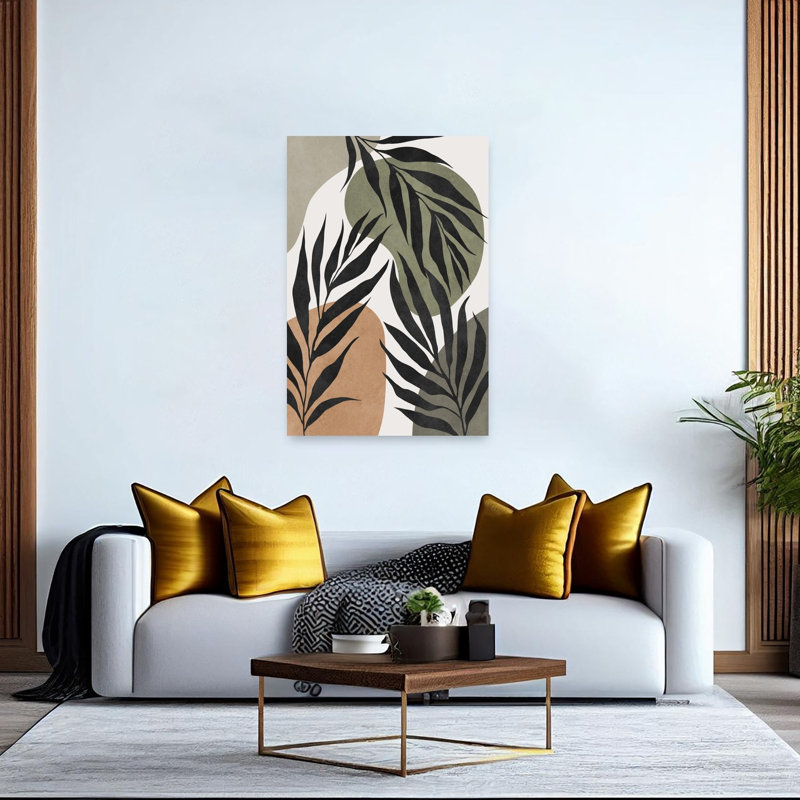 Earthy Tropical Leaves Abstract Minimalist Modern Palm Nature Tropical Wall Art Print 1 Piece Wrapped Canvas Wall Art