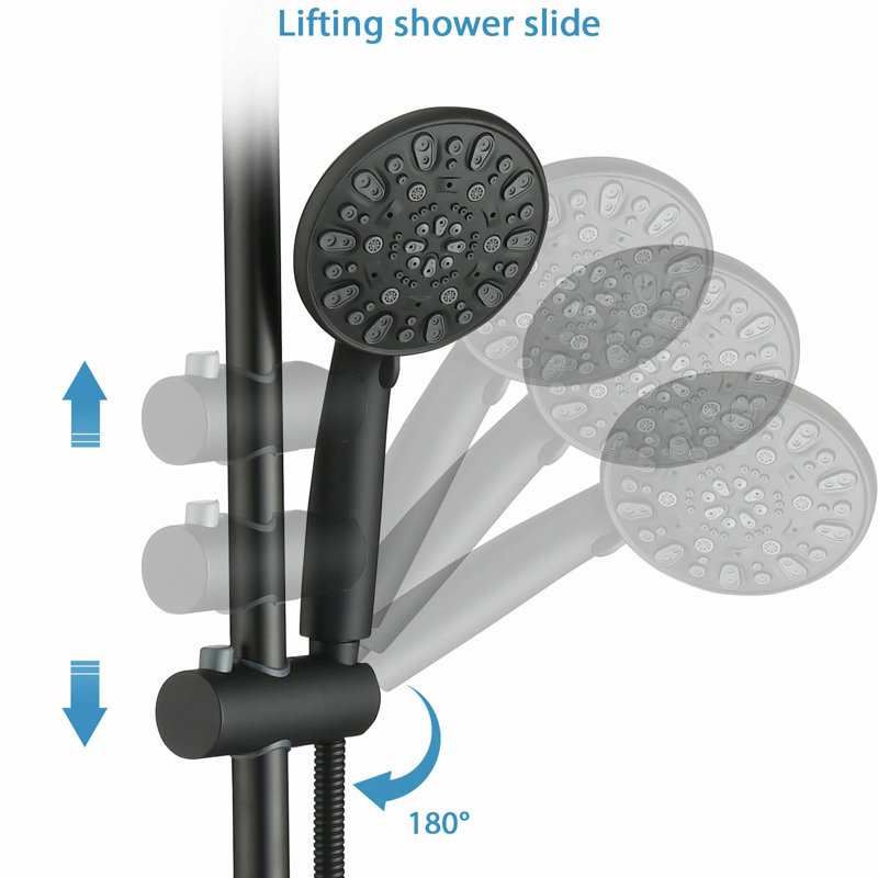 Douche à pluie sans outil de 5 po et combinaison de 7 jets à main avec barre coulissante réglable de 26 po, débit double 1,8 GPM WaterSense