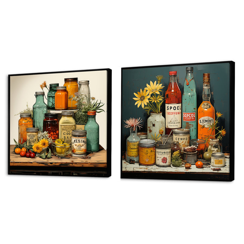 Modern Condiments Fusion - Ensemble de 2 condiments carrés, Cadre flottant noir, H 36 po x l 73 po