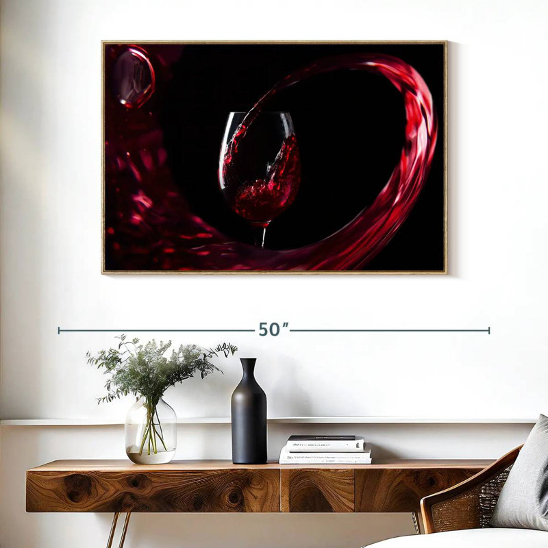 Vin rouge qui coule, Cadre flottant en bois naturel, 40 po x 27 po