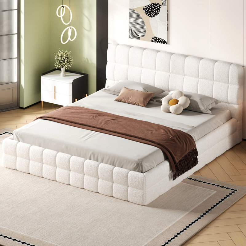 Lit plateforme tapissier, Très grand lit, Blanc