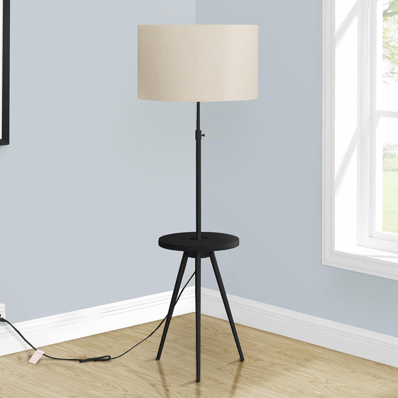 Lighting, lampe sur pied, H 63 po, métal noir, abat-jour ivoire / crème, contemporain