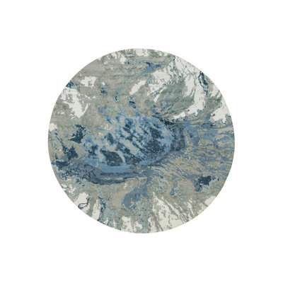 12'x12' Steel Blue Abstract Galaxy Wool and Silk Hand Knotted Round Rug F1A6A8A8C6524DAA8918317628EE1874