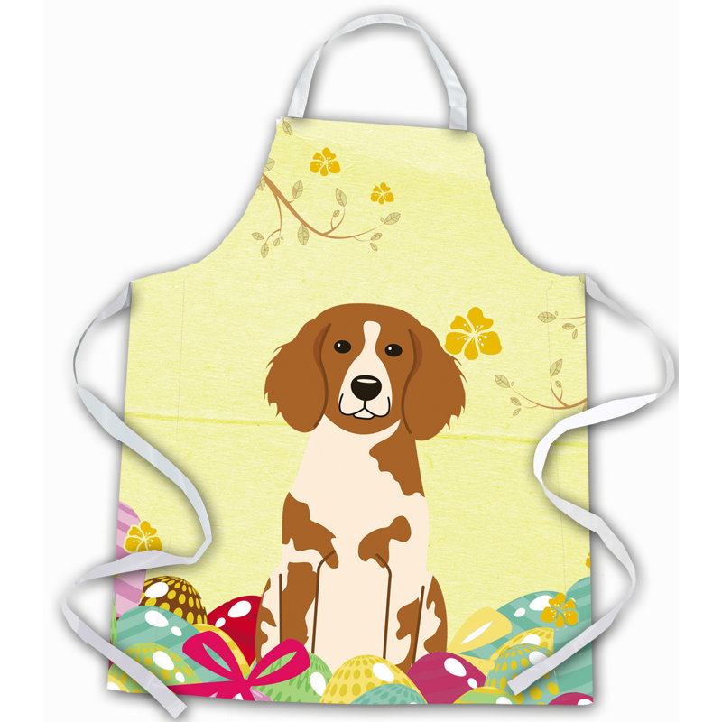 Easter No Pattern Bib Apron, Yellow/Brown, Brittany Spaniel