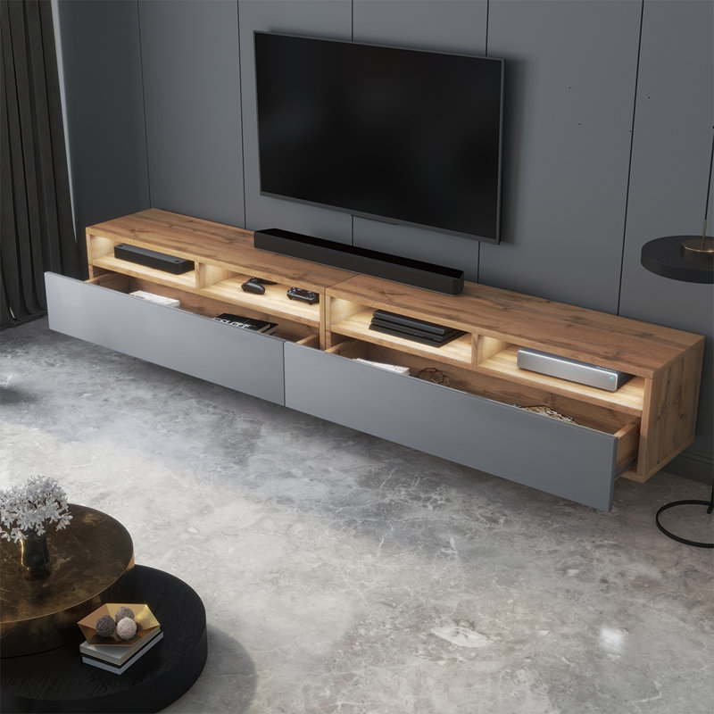 Alatorre Unfinished TV Stand for TVs up to 88", Wotan Oak/Grey Gloss