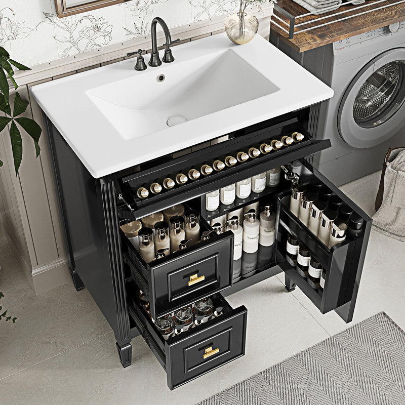 Meuble-lavabo de salle de bain avec lavabo, Noir