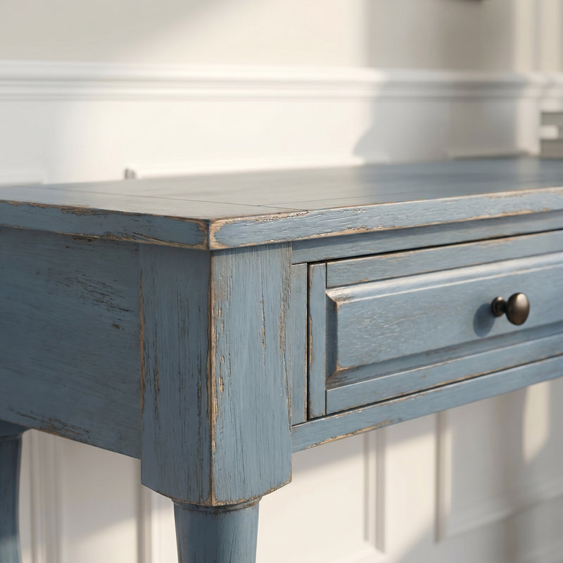 Console 63 po avec 3 tiroirs et tablette méditerranéenne - canapé très long pour entrée / couloir / salon - finition espresso, pieds en bois massif, style rétro vieilli
