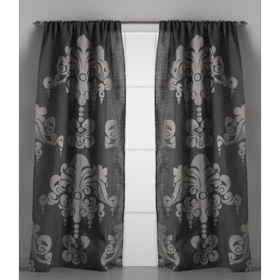 Jute Damask Room Darkening Rod Pocket Single Curtain Panel