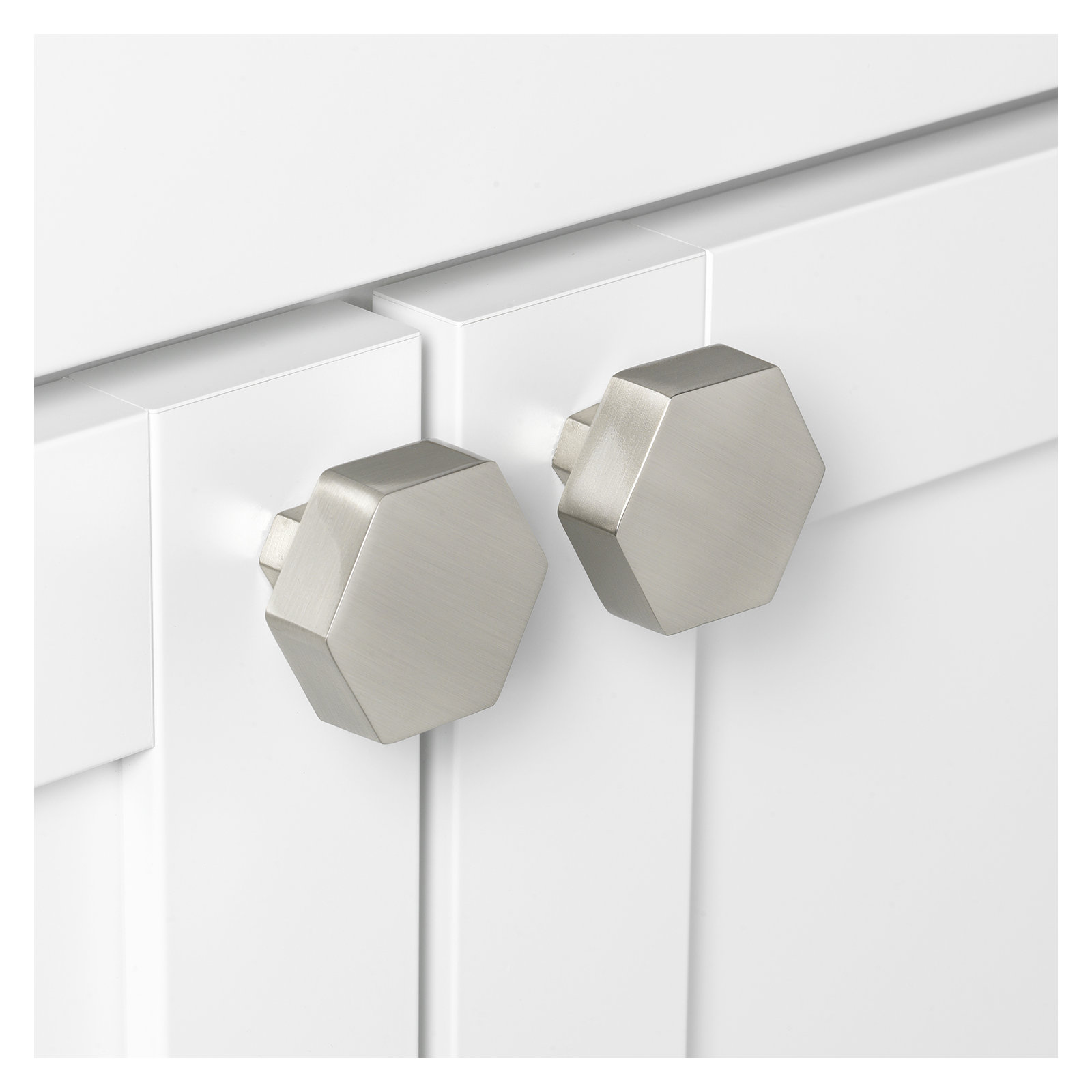 1 1/2" Length Geometric Knob Multipack, Satin Nickel