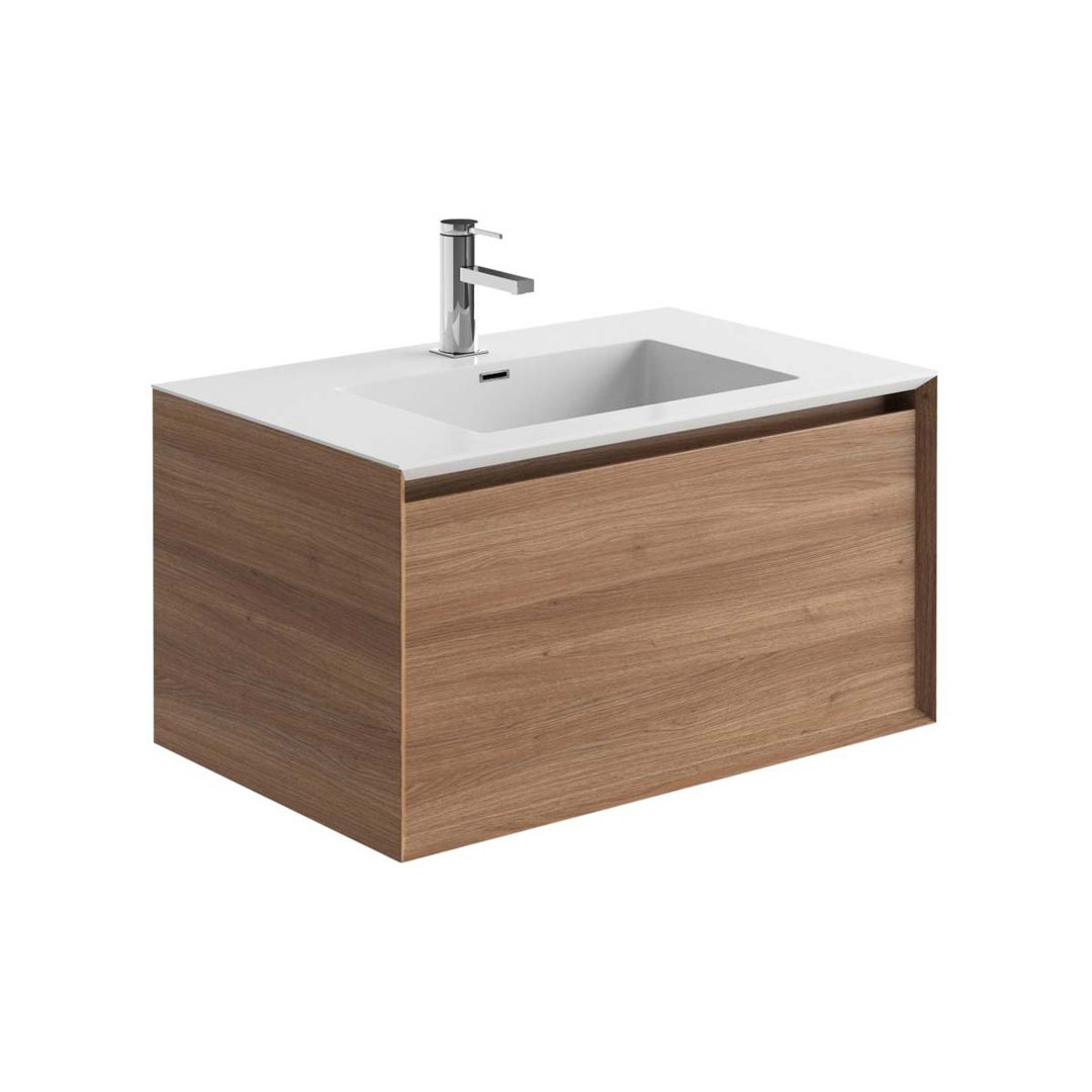 Sergio 750mm Wall Hung Vanity Unit With White Resin Basin In Natural Oak