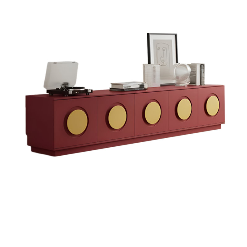 Meuble télé en bois avec armoires et tiroirs, H 15,75 po x L 86,61 po x l 15,75 po, Rouge / Jaune