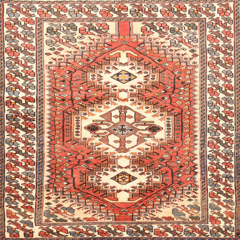 Tapis traditionnel beige / brun, Carré 3 pi