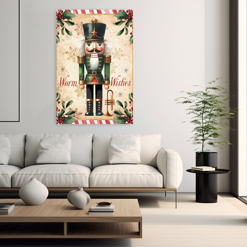 «Warm Wishes Nutcracker», art abstrait fantaisiste traditionnel, H 60 po x l 40 po