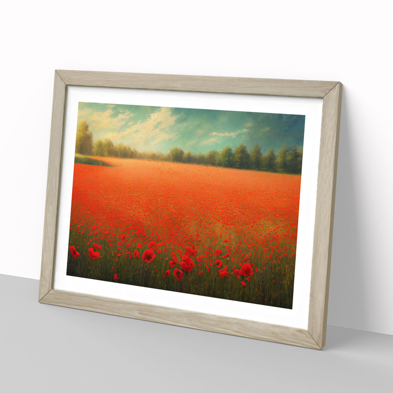 Radiant Poppies Flowers 1 Piece Single Picture Frame Painting, 34cm H x 46cm W x 2cm D, Oak