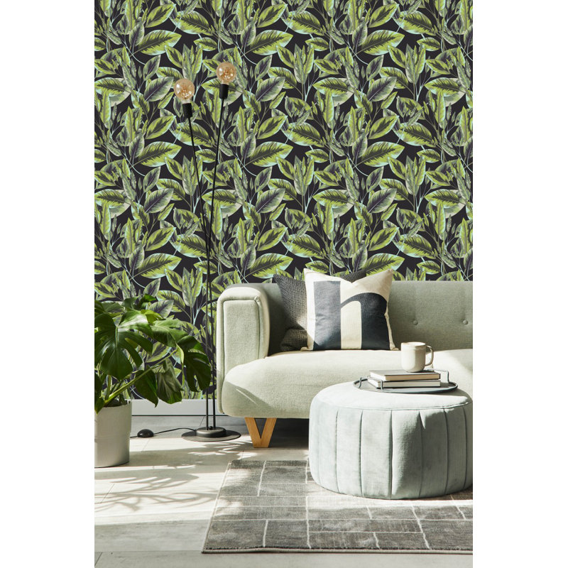 Rouleau de papier peint foncé avec feuilles L 18,75 pi x l 25 po
