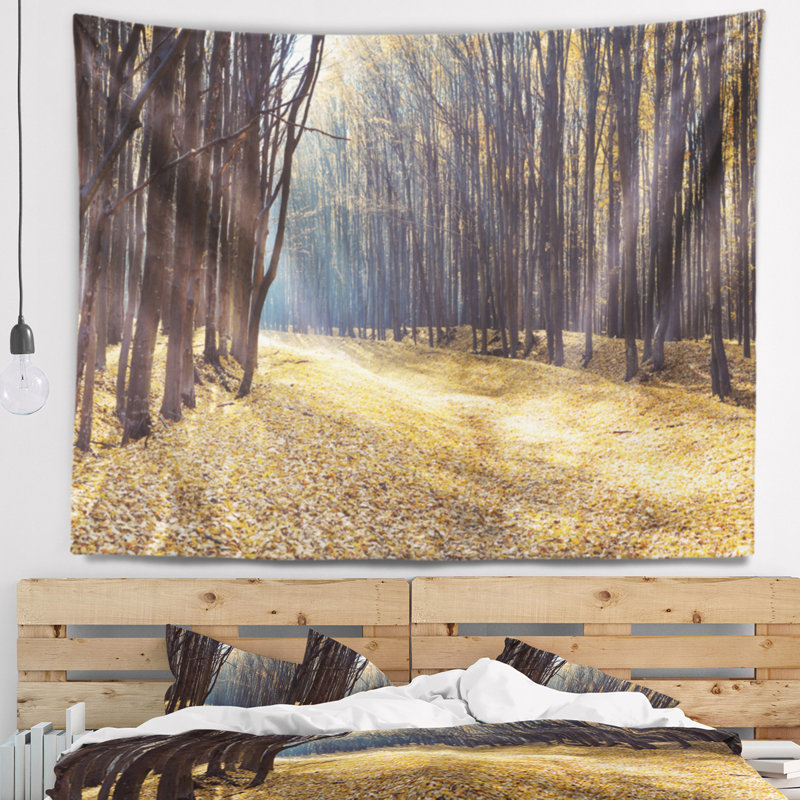 Chemin d'accès dans la tapisserie panoramique de la forêt d'automne, H 68 po x l 80 po