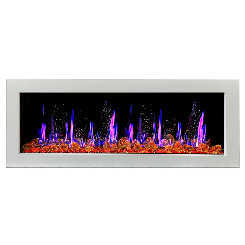 Litedeer Homes Latitude II ZEF48X 48" Smart Electric Fireplace | Ultra-Slim Wall Mounted & Recessed White Frame| HD Multi-Flame, Breathing Logs with Reflective Amber Glass Fireplace Decor, App Control