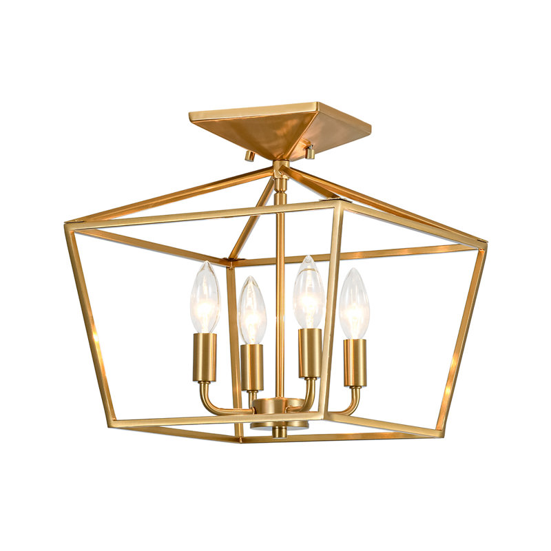 4 - Light Square Lantern Geometric Semi Flush Mount