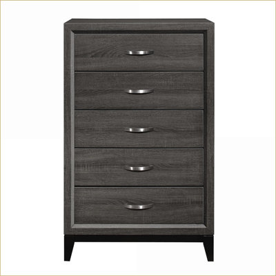 Commodes et amp; Armoire, commode 5 tiroirs gris moderne en faux bois avec poignées chromées | Gris | Bois