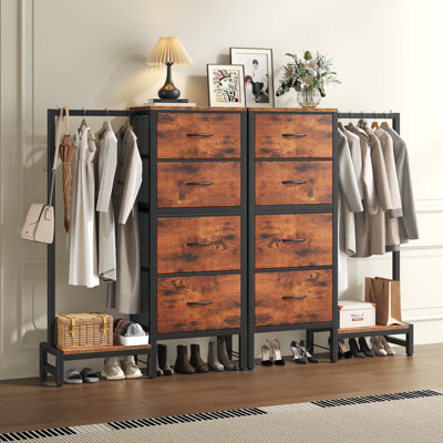 Commode avec support suspendu, petit placard à 4 tiroirs pour chambre à coucher, avec support à vêtements, grande tour de rangement, structure robuste