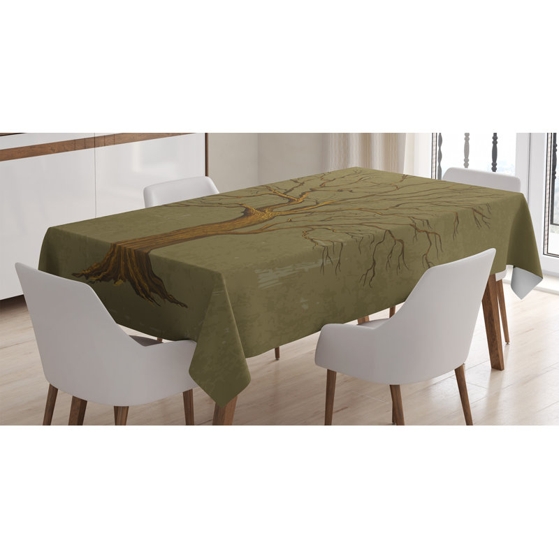 Tree Tablecloth, Illustration Of A Big Tree On Antique Old Paper Vintage Style Artwork Design Print, Rectangular Table Cover For Dining Room Kitchen Decor, 60" X 84", Olive Green