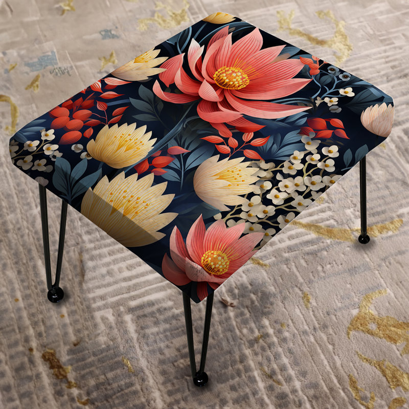 Repose-pieds jaune et rose contemporain à fusion florale Essence Fusion
