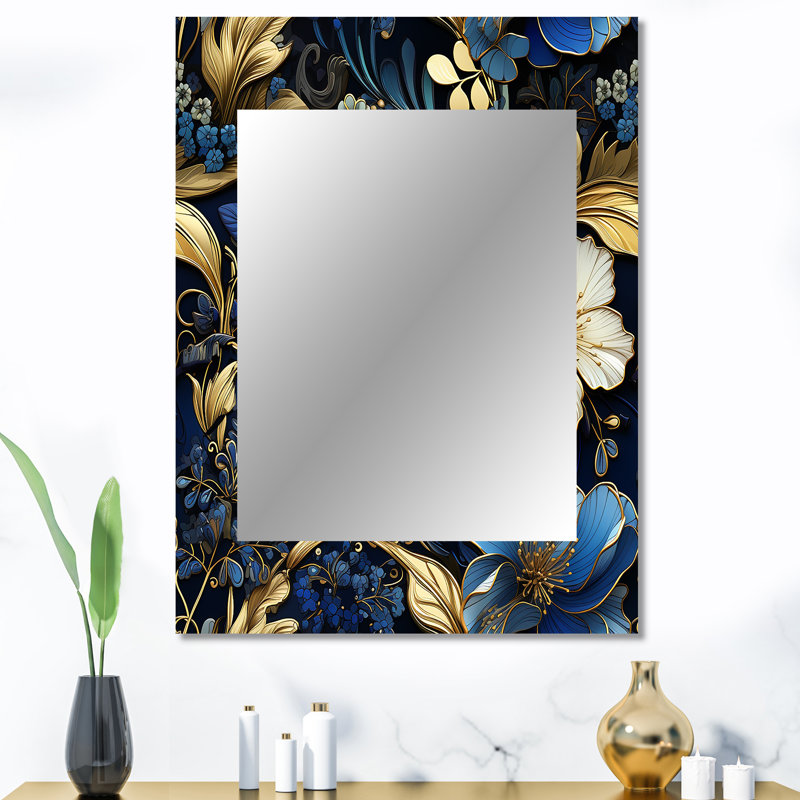 Motif victorien cobalt bleu nouveau vignes - grand miroir floral, décor de miroir mural traditionnel traditionnel
