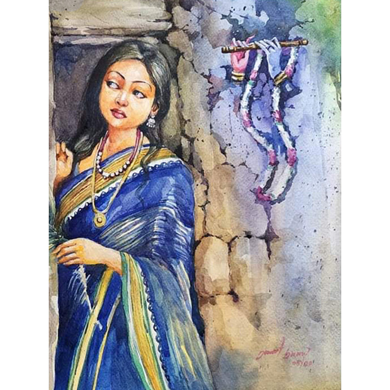«Finding Lord Krishna» | Aquarelle sur papier | Par Sarat Shaw