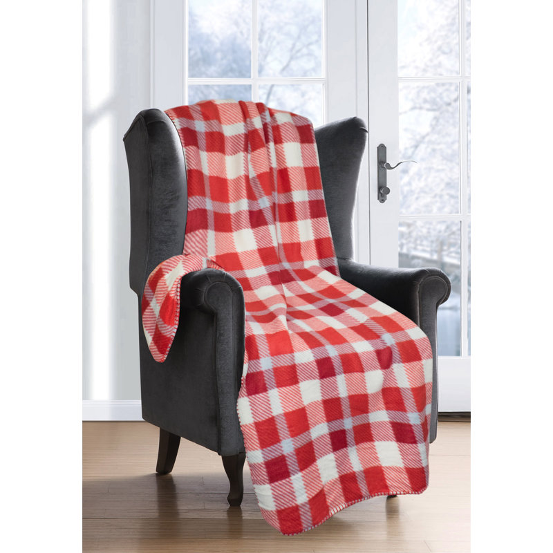 Anerinda Soft Plush Classi Check Blanket Throw, Red