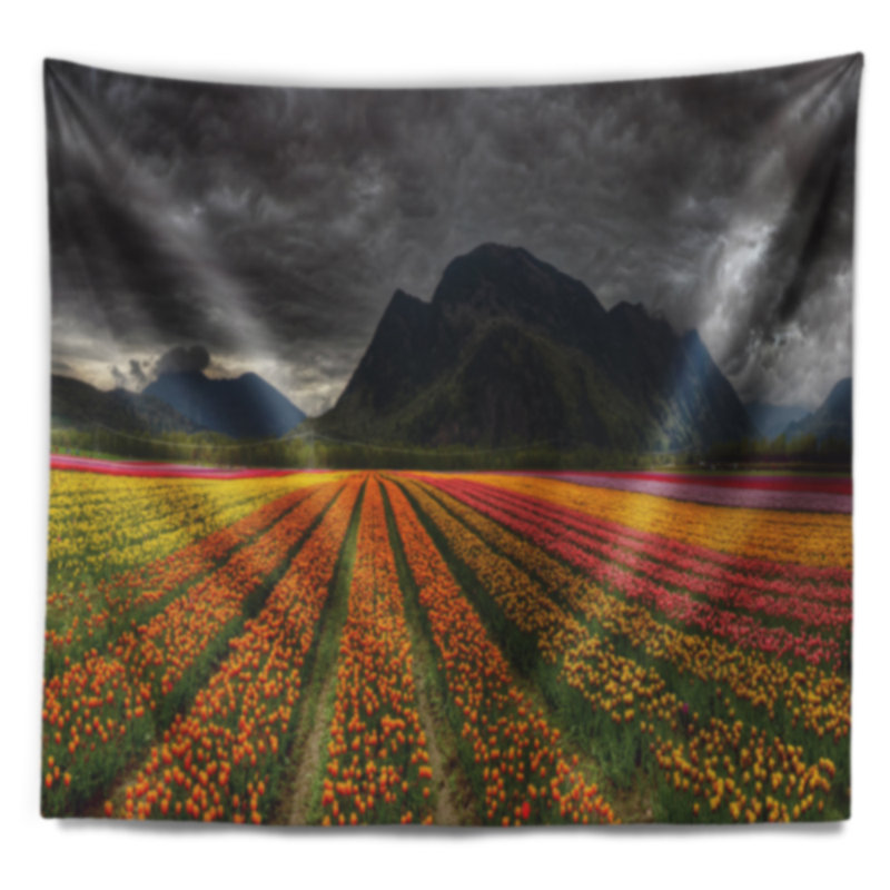 Paysage avec de magnifiques tulipes colorées, tapisserie panoramique, H 50 po x l 60 po