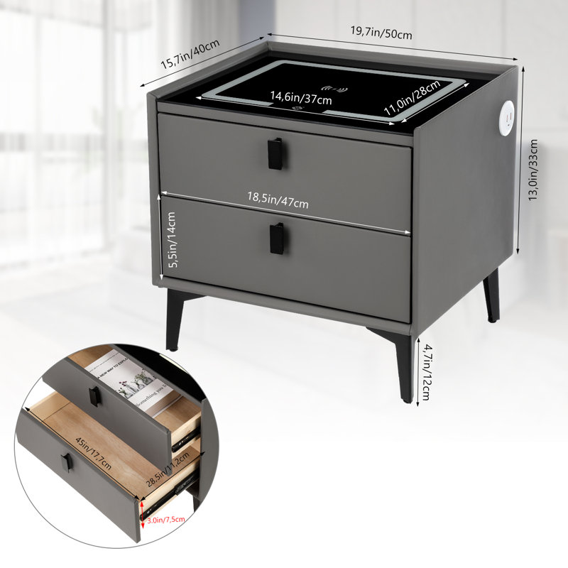 Darrious 45cm W Manufactured Wood Bedside Table, Grey
