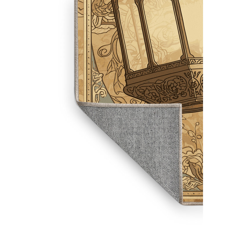 Tapis beige classique lavable à la machine à motif lanterne de lanterne Patrizius, 6 x 9