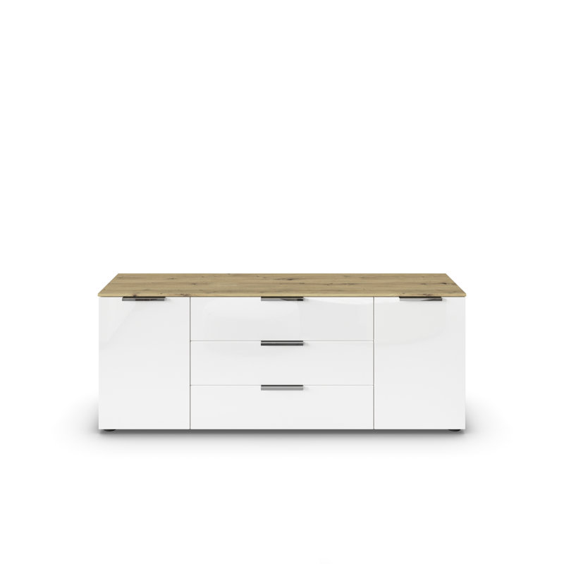 Flipp 3 - Drawer Chest of Drawers, Artisan Oak/White Glass/Chrome