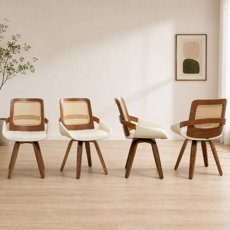 Gemi 20" W Vegan Leather Swivel Modern Dining Chair （Set Of 4), Beige