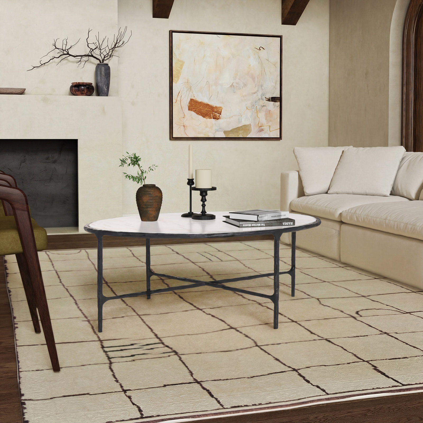 Evelynn Coffee Table, Black, White Marble