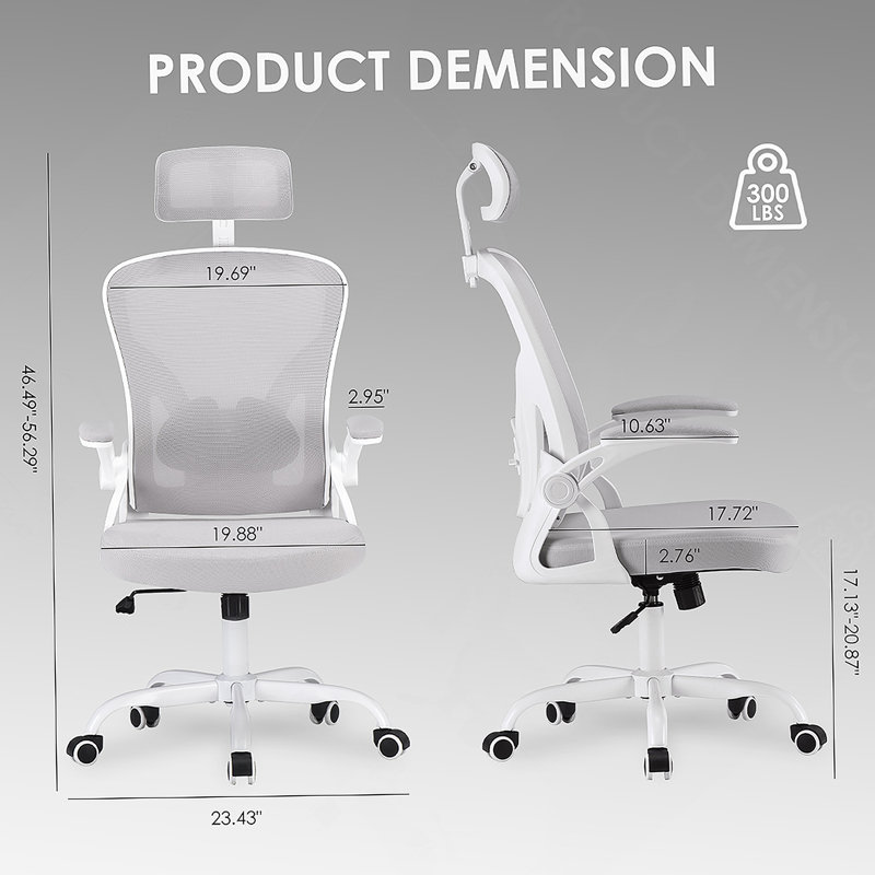 Ergonomic Office Chair With Headrest, Adjustable Lumbar Support And Flip-Up Armrests For Comfortable Home Office And Study Use