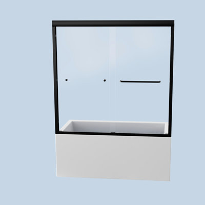 Semi- Tub Door, 6Mm Tempered Glass, Matte Black, Modern Design Bathroom Stable Performance