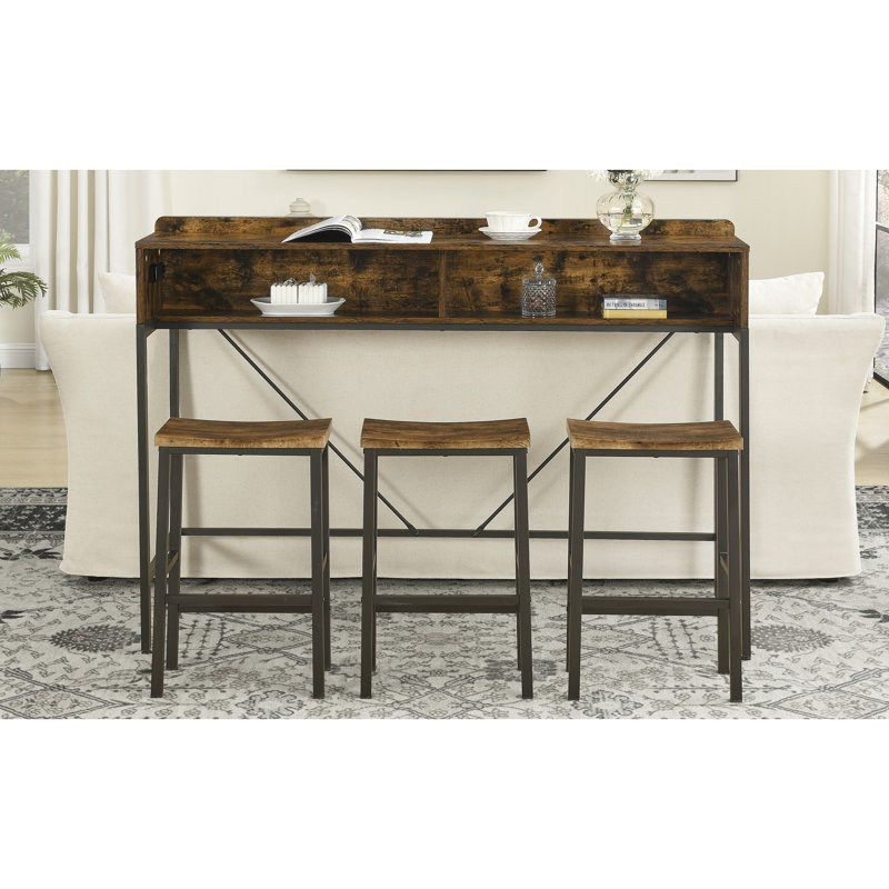 Table de bar et chaises de 59 pouces, puissance intégrée, DEL, tabourets de selle ergonomiques, salle à manger, cuisine, table à gratter, structure en tube d'acier de 59 po avec prise de courant, éclairage d'ambiance, 3 selles confortables