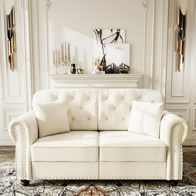 63"Upholstered Velvet Sofa With Nailhead Trim And Rolled Armrests,Mid-Century Modern Chesterfield Sofa With Button  Tufted,Includes 2 Pillows