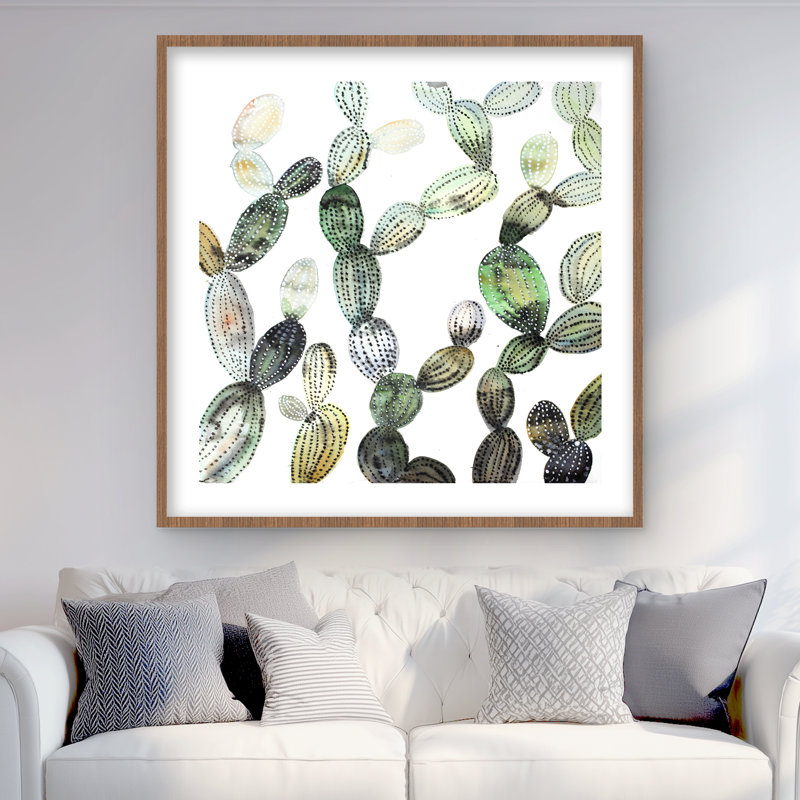 Motif imprimé de cactus Opuntia - décor encadré mat, Brun