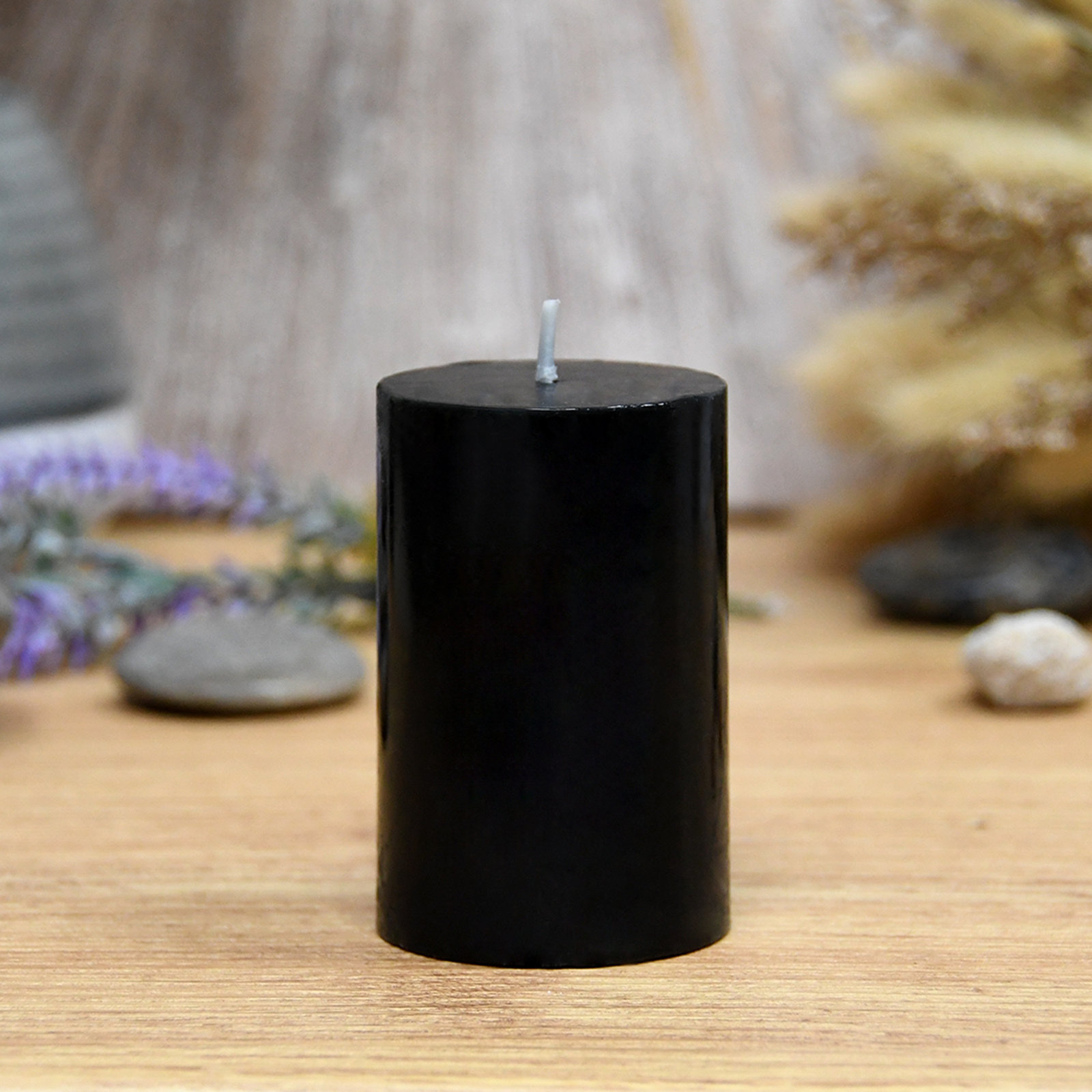 Oliva Unscented Pillar Candle, 1, 3" H x 2" W x 2" D, Black