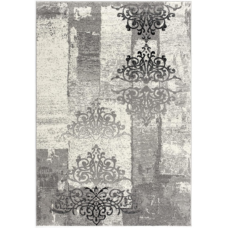 Trawick 10' Gray And Ivory Damask Shag Runner Rug, Runner 3' x 10'