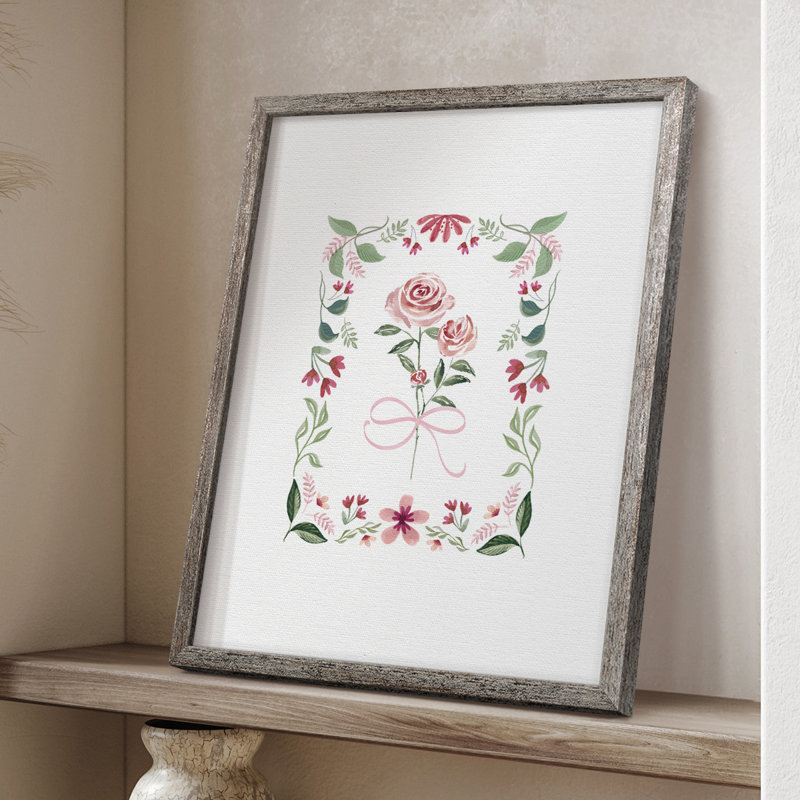 «Pretty» en rose, reproduction encadrée - bois massif, H 11 po x l 9 po