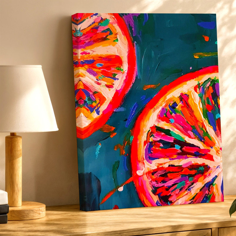Abstrait agrume tranche peinture colorée fruits cuisine impression sur toile, abstrait moderne décoration pour la cuisine salle à manger coin-repas galerie murale décoration intérieure