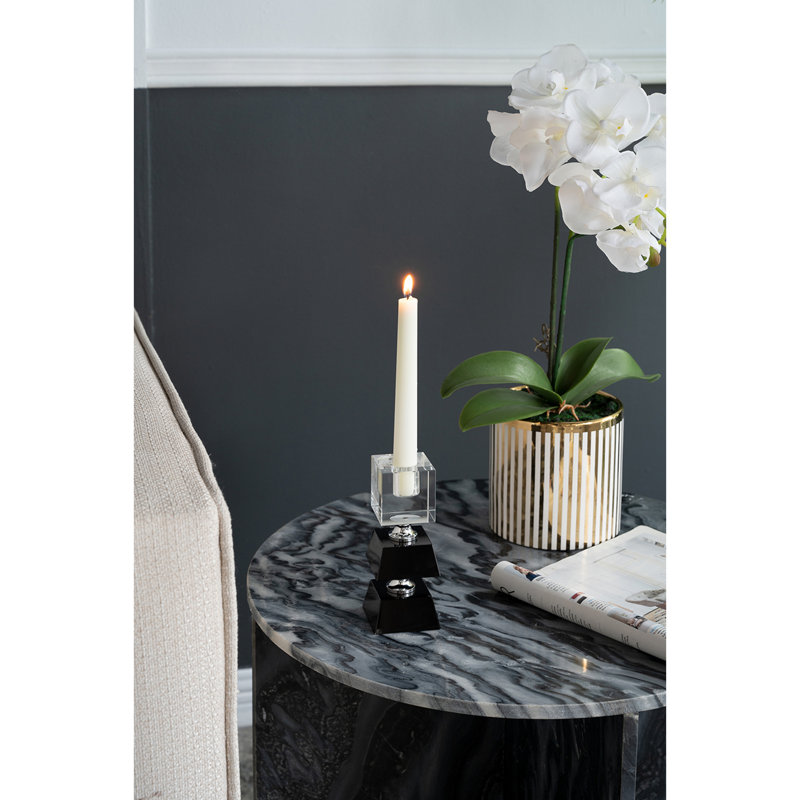 Black and Clear Two Tiered Square Candle Holder