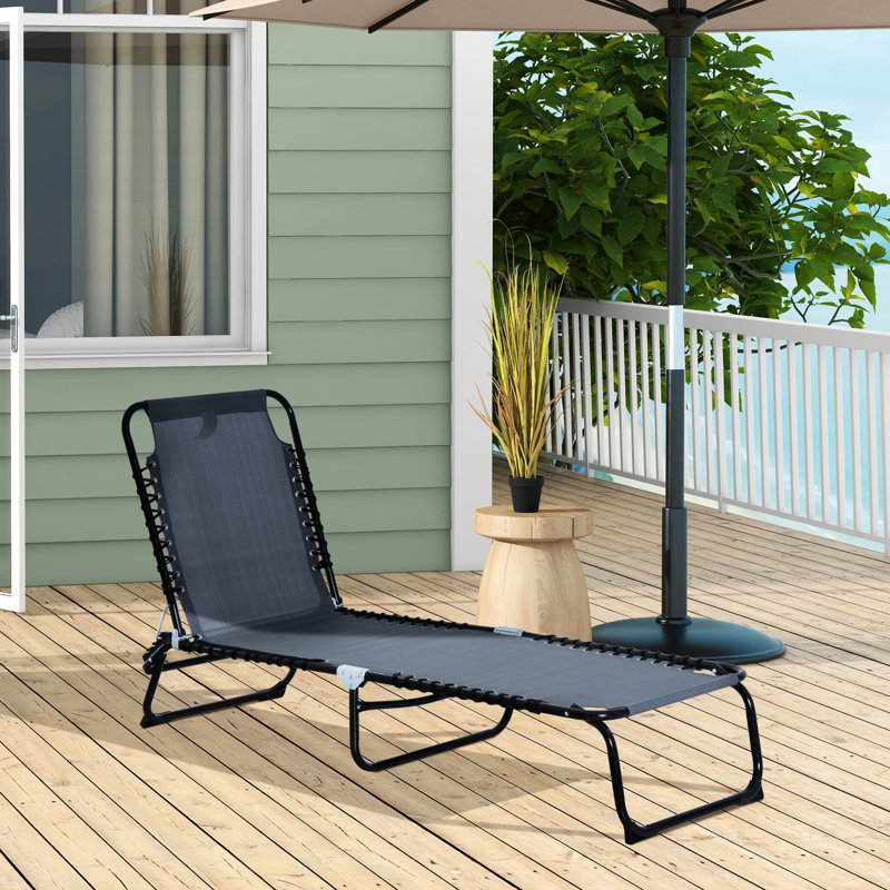 Chaise de plage pliable grise - Fauteuil d'extérieur avec 4 positions inclinables, 4 sièges réglables et respirants